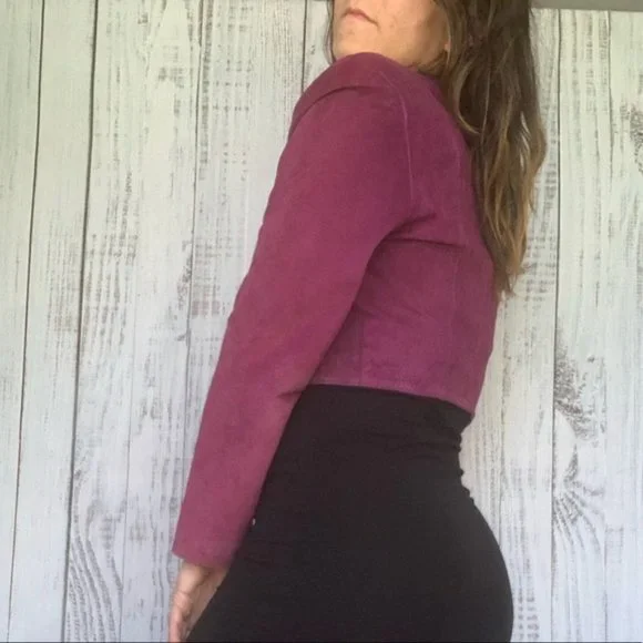 Danier Burgundy-Purple Cropped Suede Blazer Jacket - Picture 5 of 5